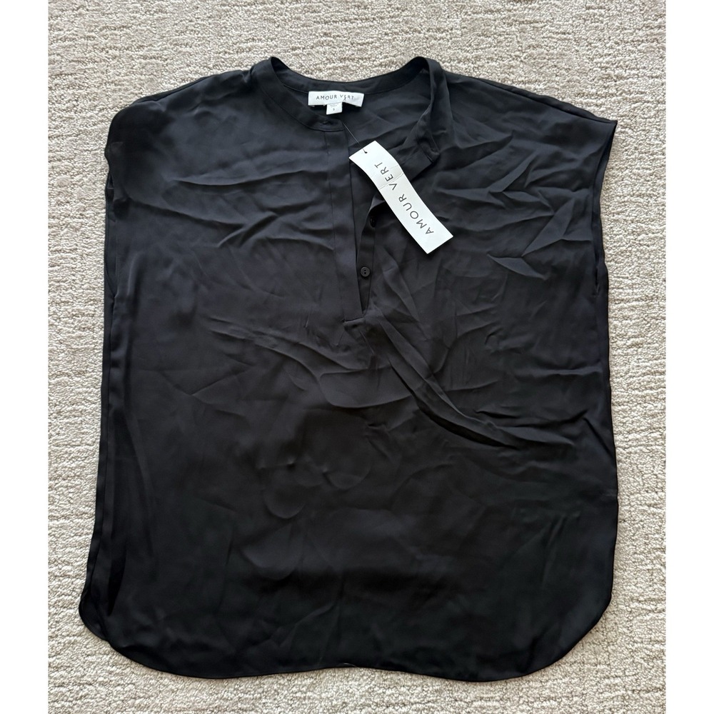 Amour Vert Top Womens S Black Blouse Popover Oversize Lagenlook Minimalist